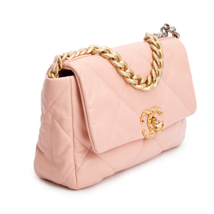 Chanel Pink Lambskin Leather Medium 19 Flap Bag