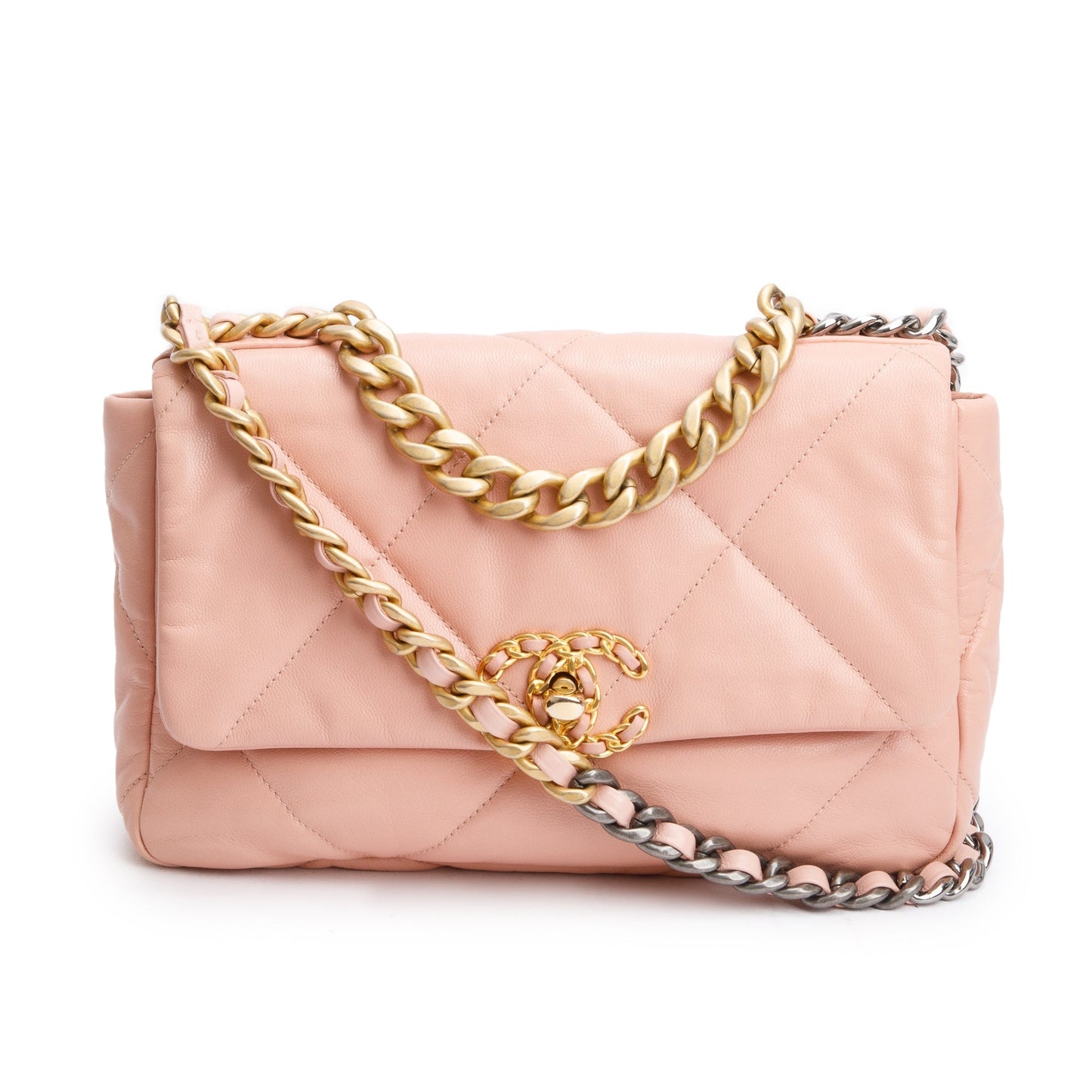 Chanel Pink Lambskin Leather Medium 19 Flap Bag