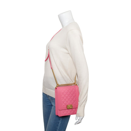 Chanel Pink Lambskin Leather North/South Boy Bag