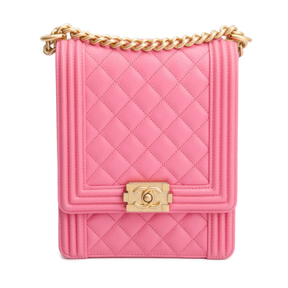 Chanel Pink Lambskin Leather North/South Boy Bag