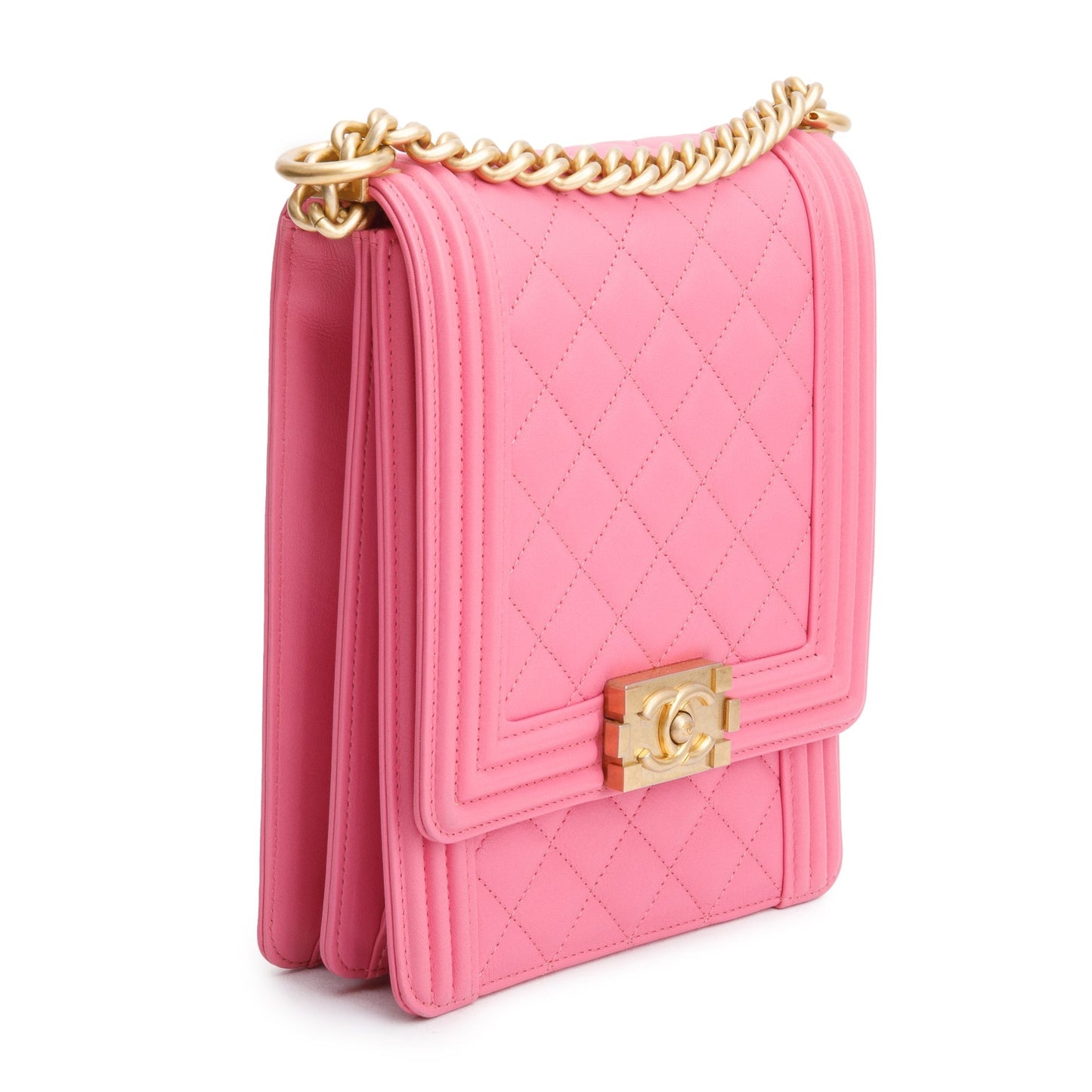 Chanel Pink Lambskin Leather North/South Boy Bag