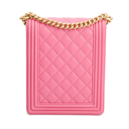 Chanel Pink Lambskin Leather North/South Boy Bag