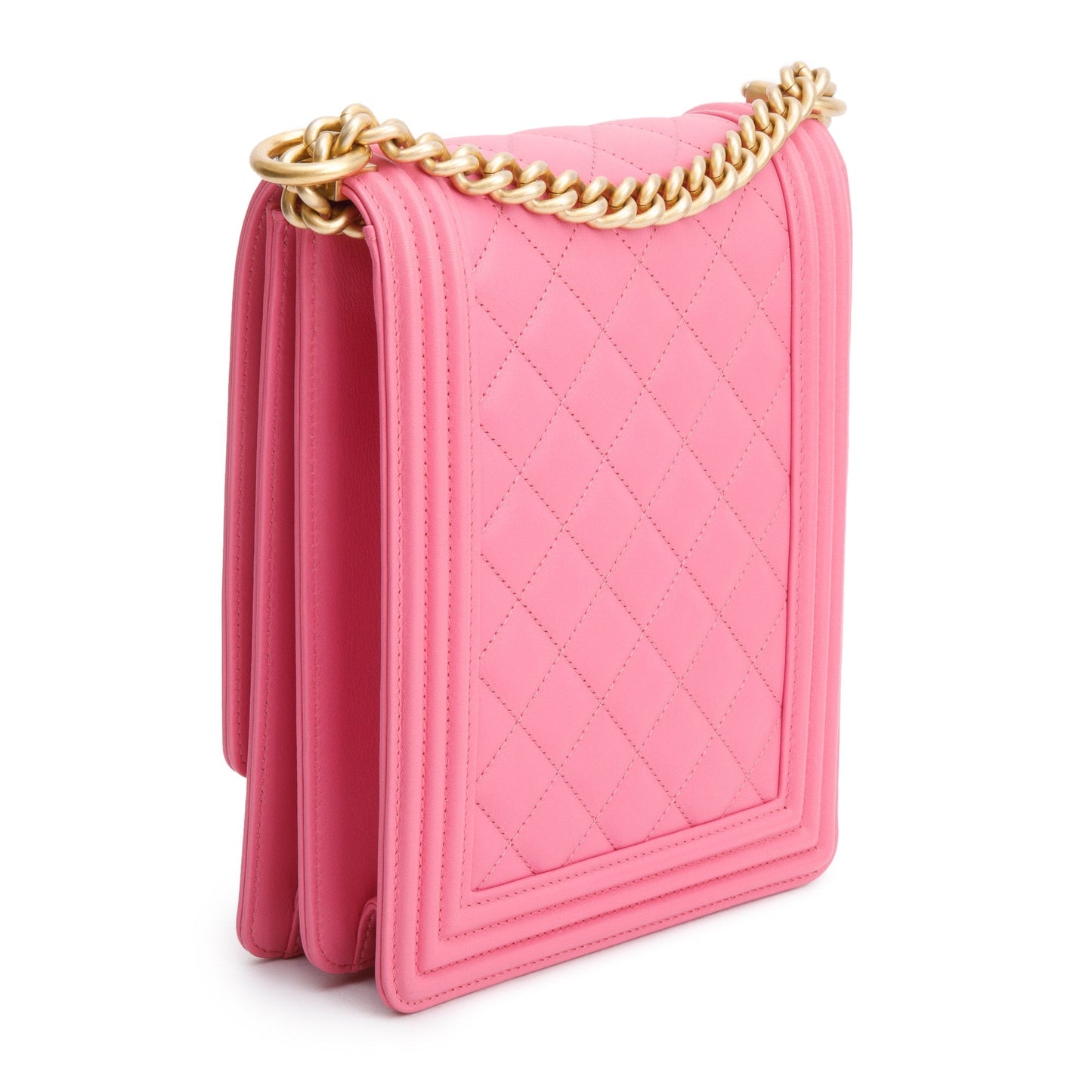 Chanel Pink Lambskin Leather North/South Boy Bag