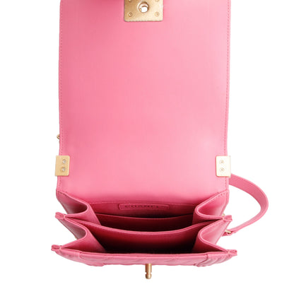 Chanel Pink Lambskin Leather North/South Boy Bag