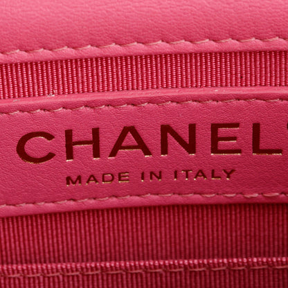 Chanel Pink Lambskin Leather North/South Boy Bag