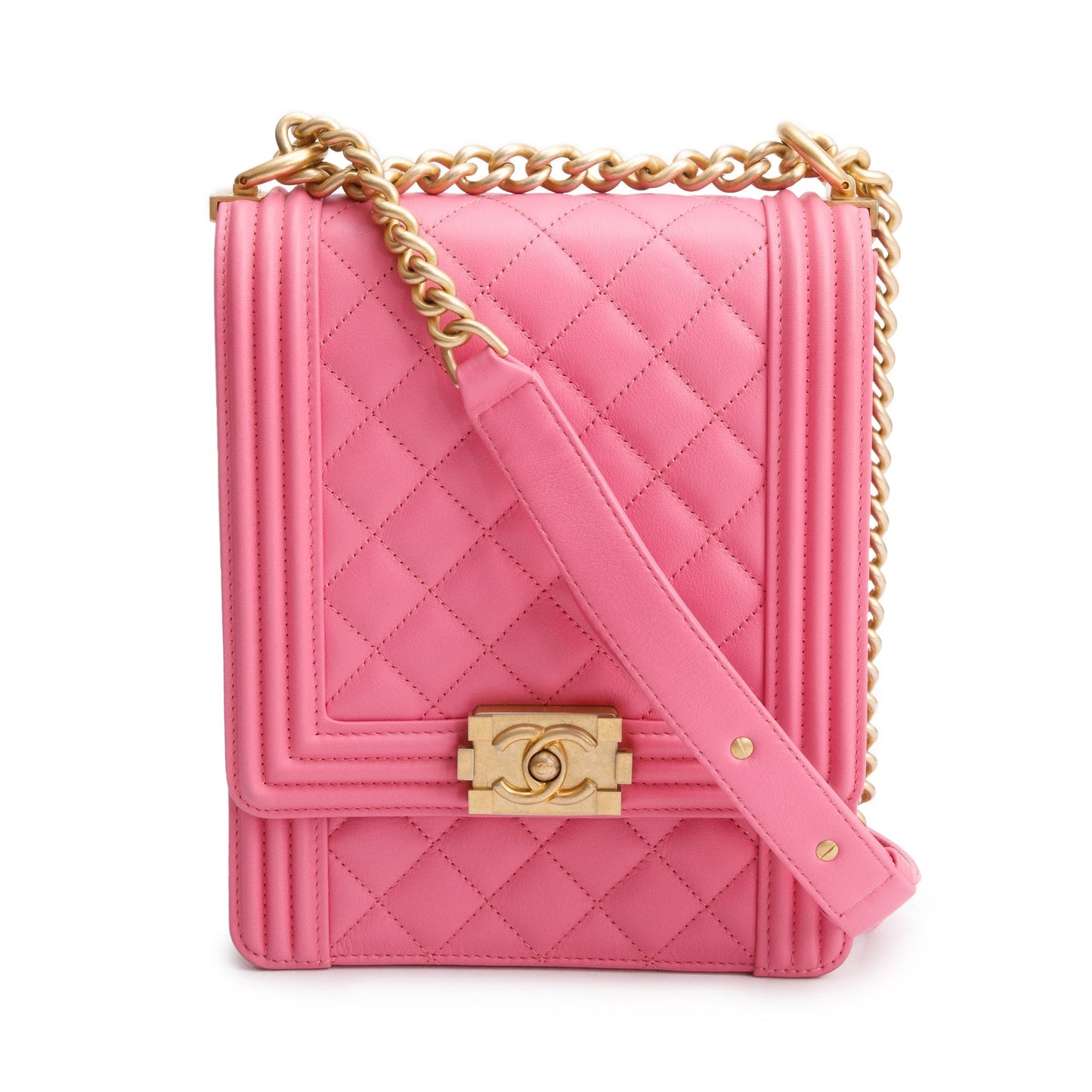 Chanel Pink Lambskin Leather North/South Boy Bag