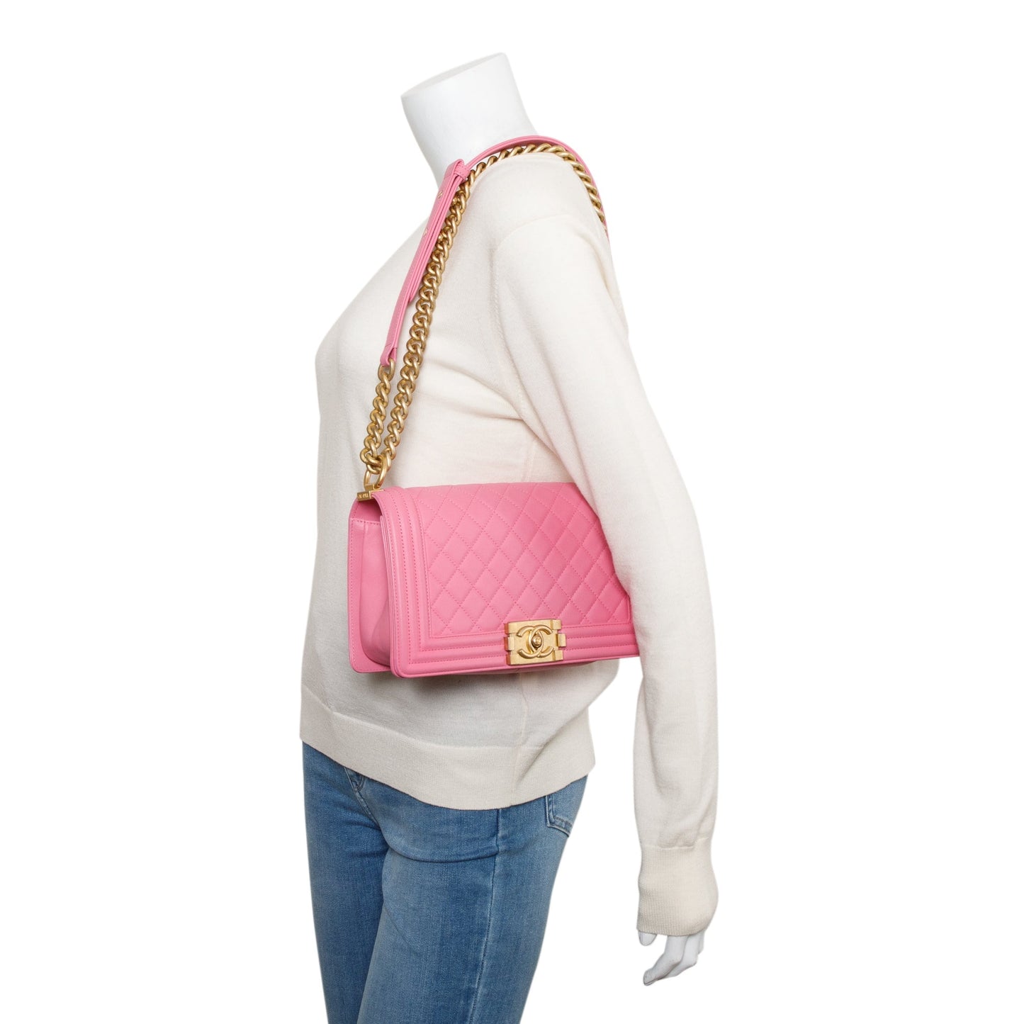 Chanel Pink Lambskin Medium Boy Bag