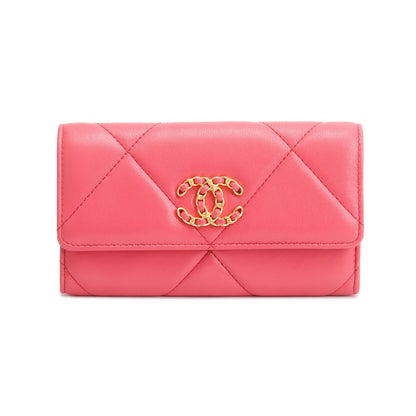 Chanel Pink Leather 19 Flap Wallet