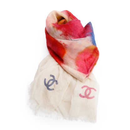 Chanel Pink Multicolor Ombre CC Logo Cashmere Silk Scarf