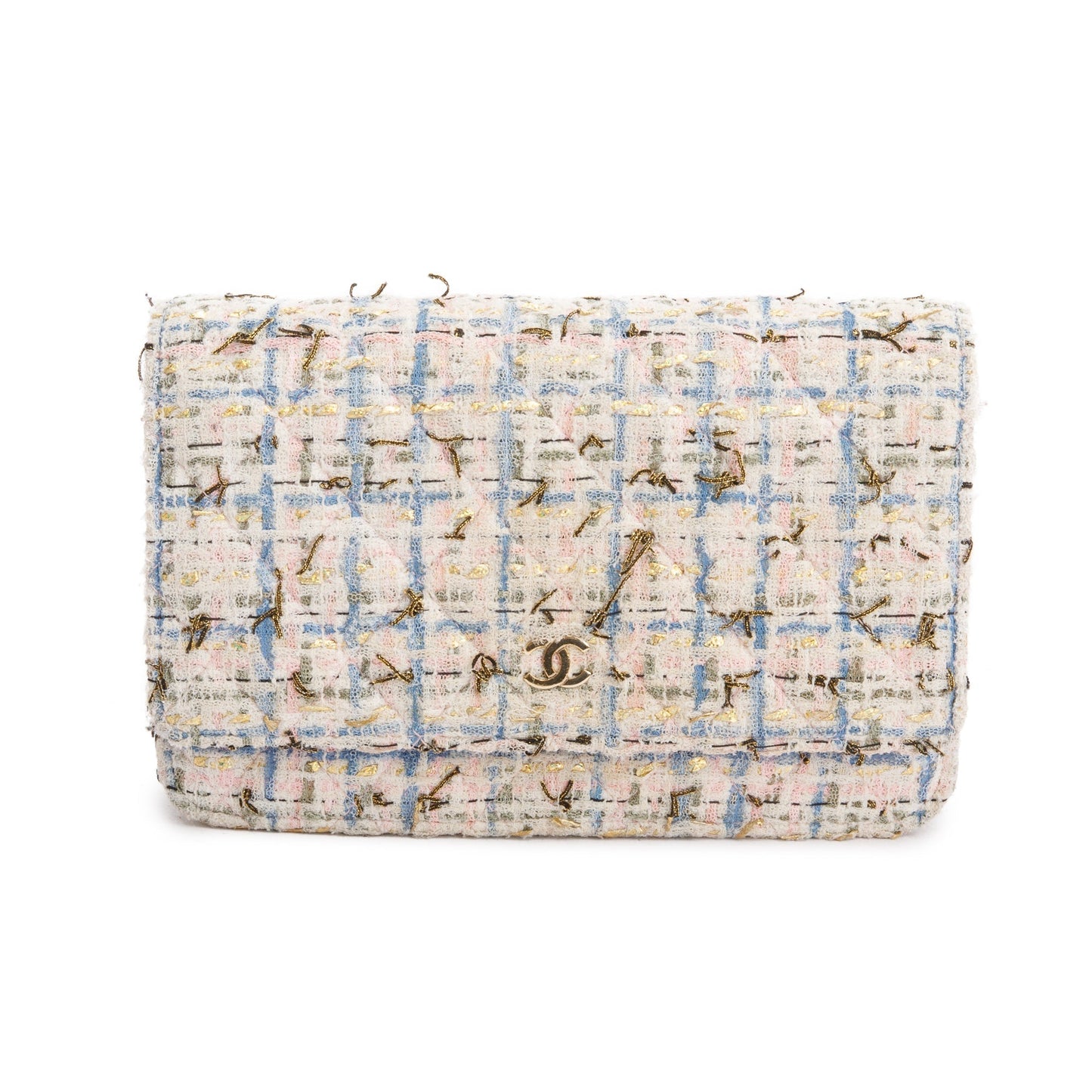 Chanel Pink Multicolor Tweed Classic Wallet On Chain