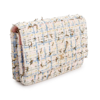 Chanel Pink Multicolor Tweed Classic Wallet On Chain