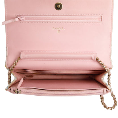 Chanel Pink Multicolor Tweed Classic Wallet On Chain