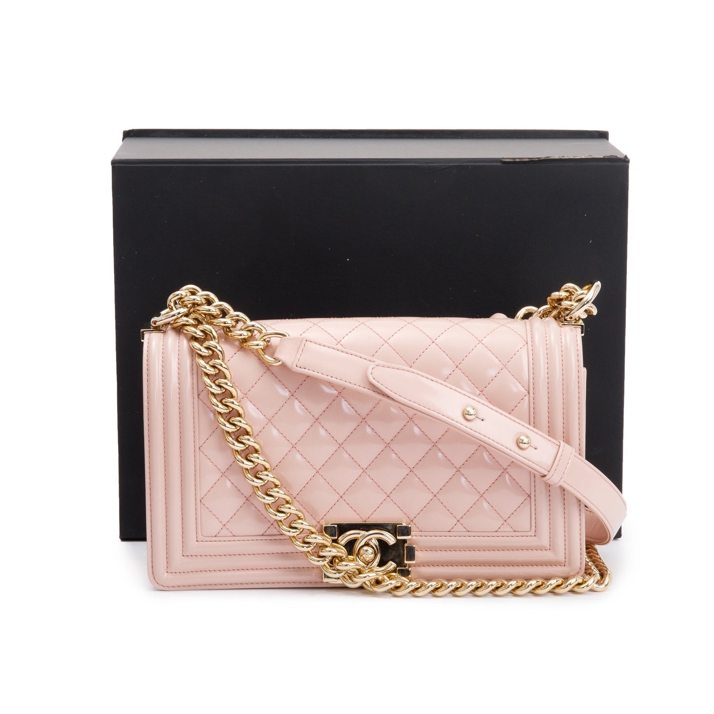 Chanel Pink Patent Leather Medium Boy Bag