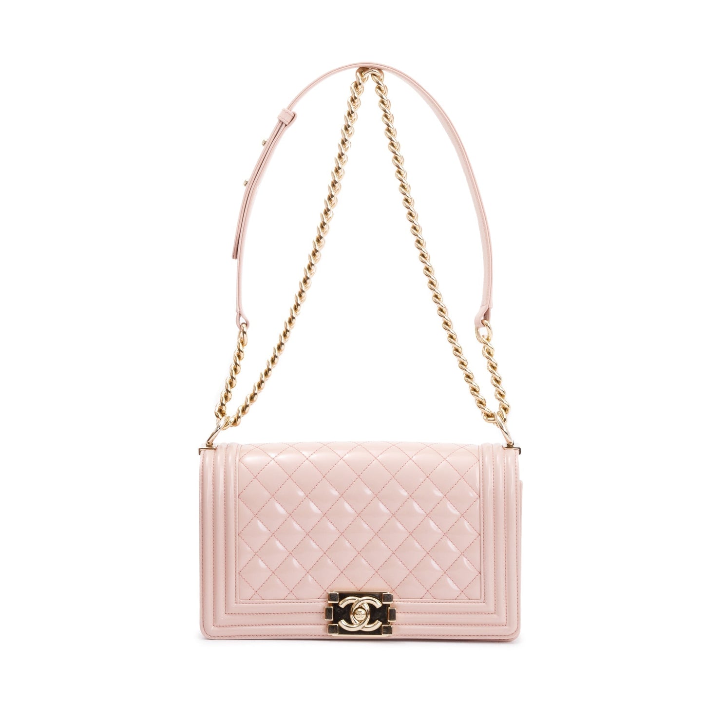 Chanel Pink Patent Leather Medium Boy Bag
