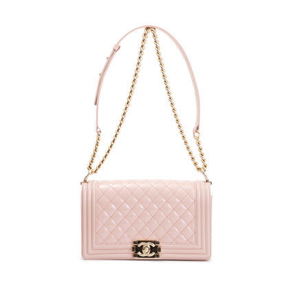 Chanel Pink Patent Leather Medium Boy Bag
