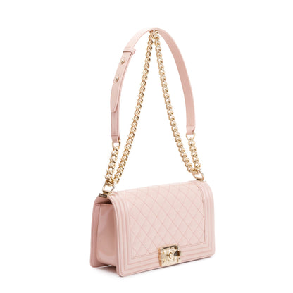 Chanel Pink Patent Leather Medium Boy Bag