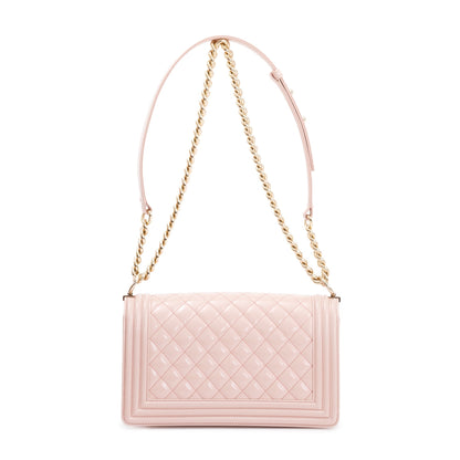 Chanel Pink Patent Leather Medium Boy Bag
