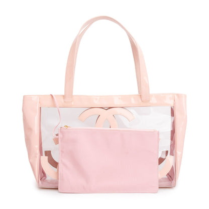 Chanel Pink Patent Leather Transparent PVC Triple CC Logo Tote