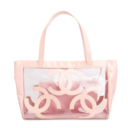 Chanel Pink Patent Leather Transparent PVC Triple CC Logo Tote