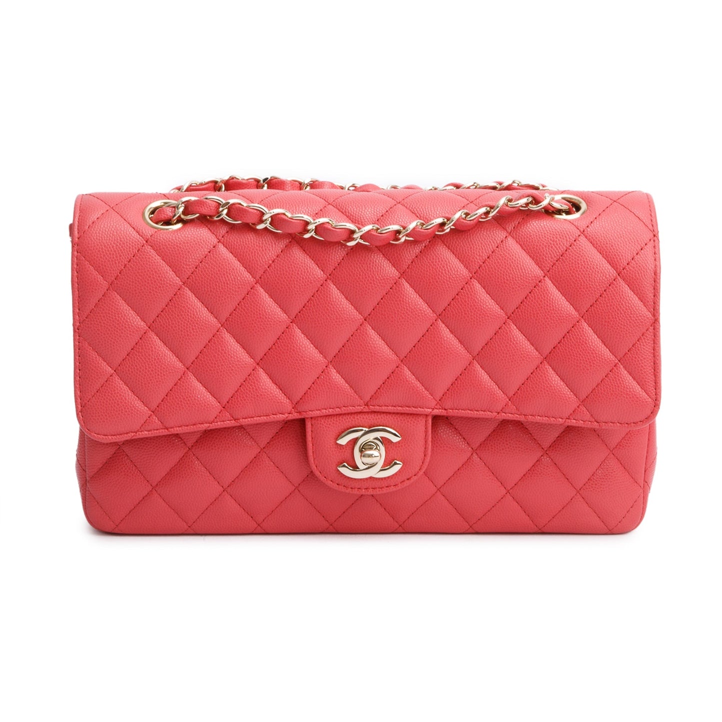 Chanel Pink Quilted Caviar Leather Classic Medium Double Flap Bag