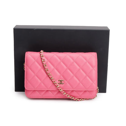 Chanel Pink Quilted Caviar Leather Classic Wallet on Chain