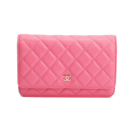 Chanel Pink Quilted Caviar Leather Classic Wallet on Chain