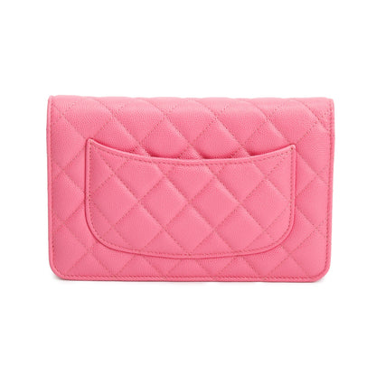 Chanel Pink Quilted Caviar Leather Classic Wallet on Chain