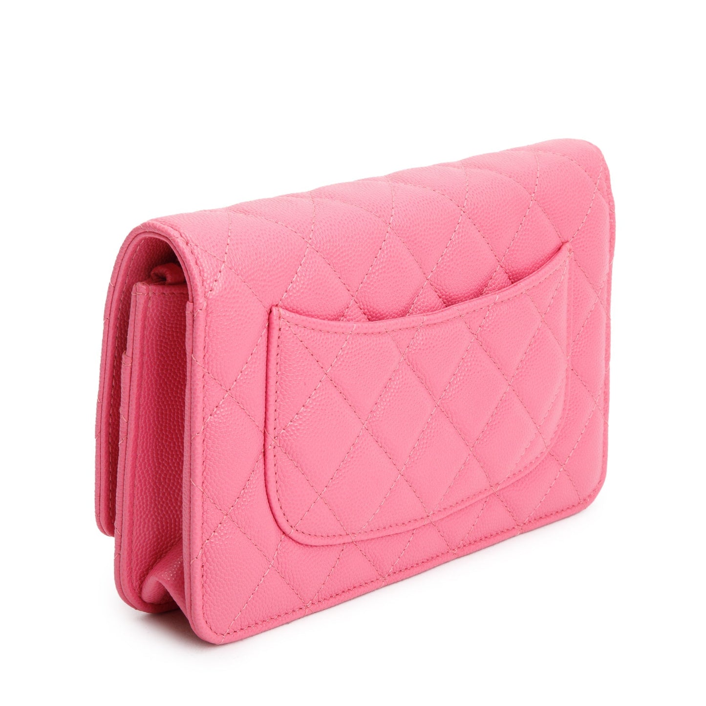Chanel Pink Quilted Caviar Leather Classic Wallet on Chain