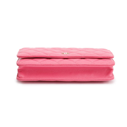 Chanel Pink Quilted Caviar Leather Classic Wallet on Chain