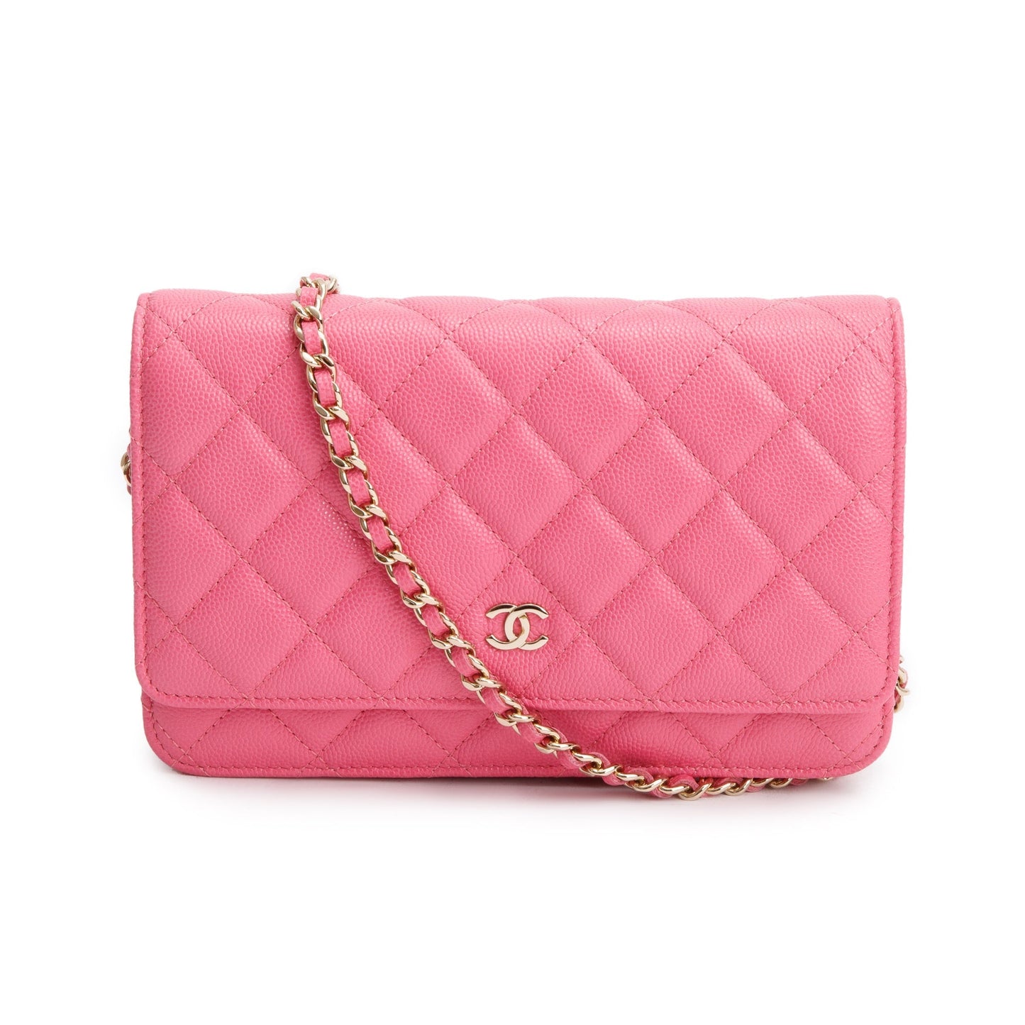 Chanel Pink Quilted Caviar Leather Classic Wallet on Chain