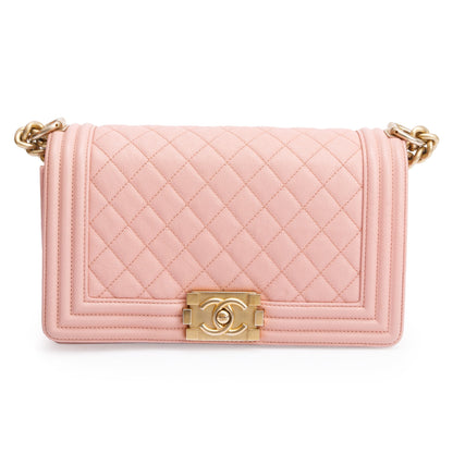 Chanel Pink Quilted Caviar Leather Medium Boy Bag