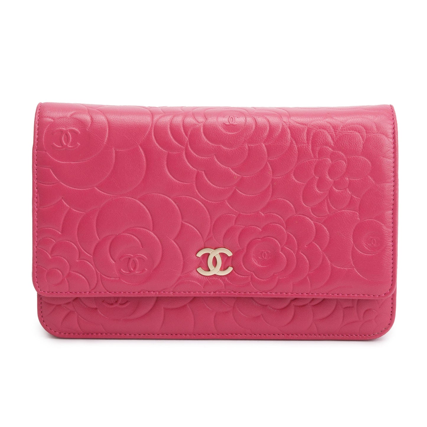 Chanel Pink Quilted Lambskin Leather Camellia Classic Wallet on Chain