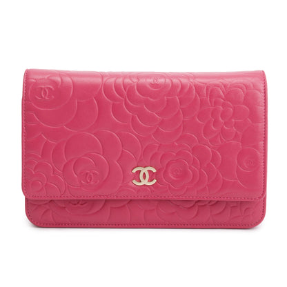 Chanel Pink Quilted Lambskin Leather Camellia Classic Wallet on Chain