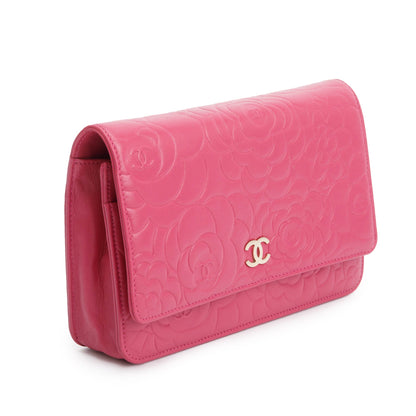 Chanel Pink Quilted Lambskin Leather Camellia Classic Wallet on Chain