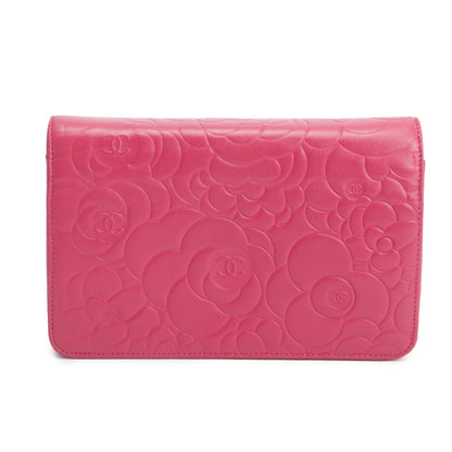 Chanel Pink Quilted Lambskin Leather Camellia Classic Wallet on Chain