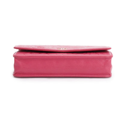 Chanel Pink Quilted Lambskin Leather Camellia Classic Wallet on Chain