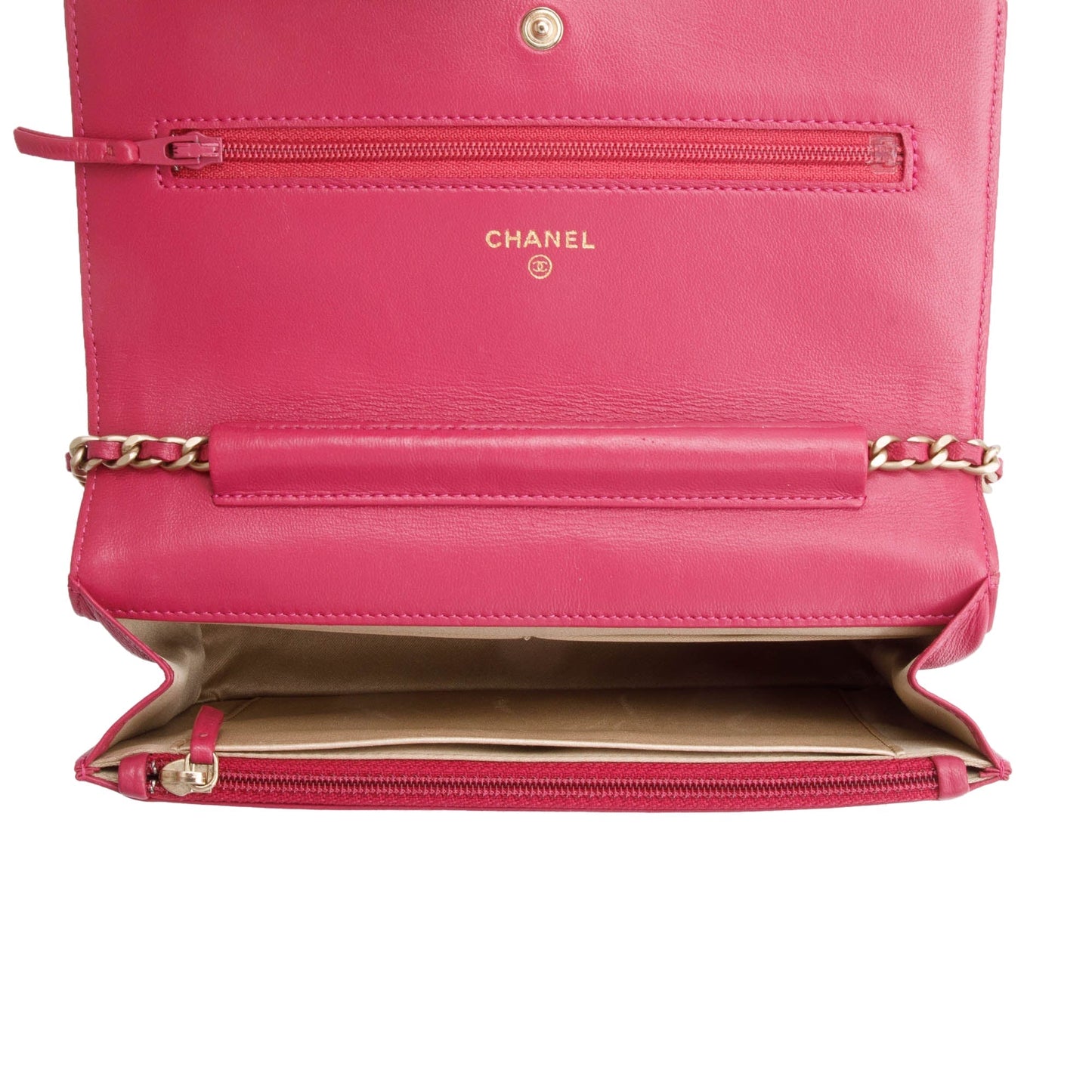Chanel Pink Quilted Lambskin Leather Camellia Classic Wallet on Chain