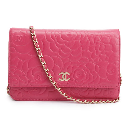 Chanel Pink Quilted Lambskin Leather Camellia Classic Wallet on Chain