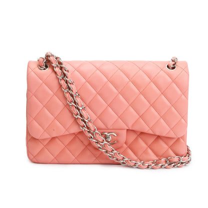 Chanel Pink Quilted Lambskin Leather Classic Jumbo Double Flap Bag