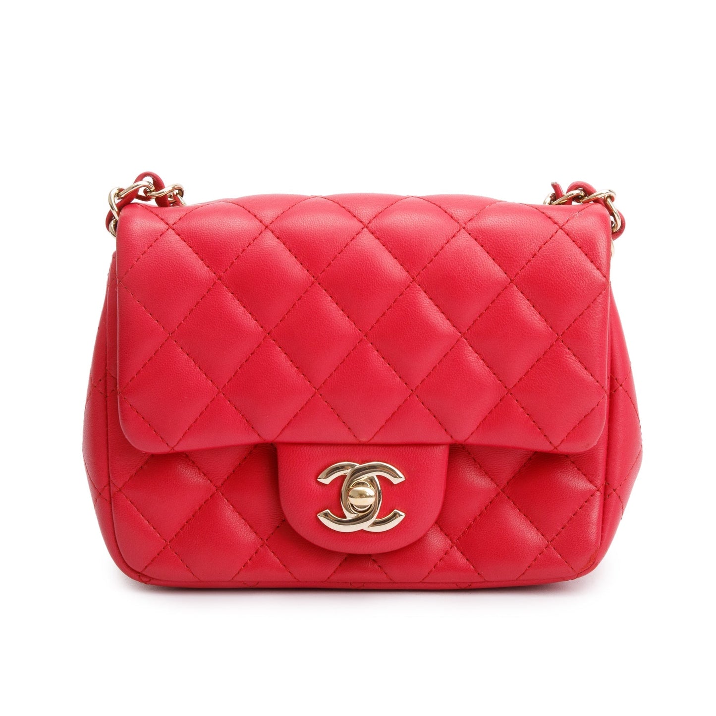 Chanel Pink Quilted Lambskin Leather Classic Square Mini Flap Bag