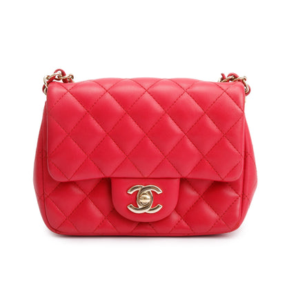 Chanel Pink Quilted Lambskin Leather Classic Square Mini Flap Bag
