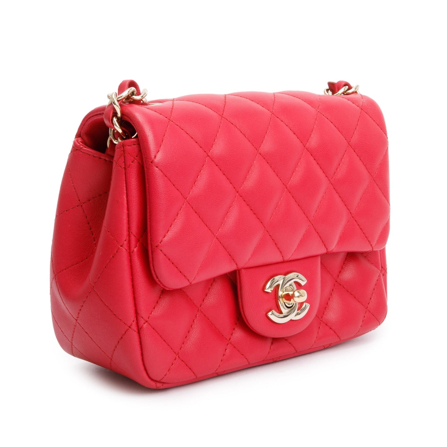 Chanel Pink Quilted Lambskin Leather Classic Square Mini Flap Bag