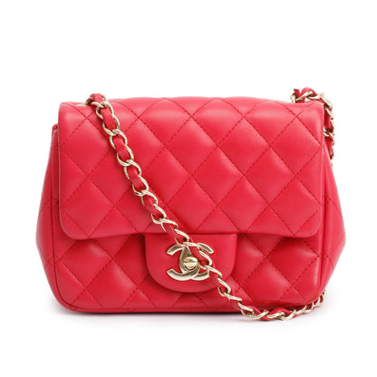 Chanel Pink Quilted Lambskin Leather Classic Square Mini Flap Bag