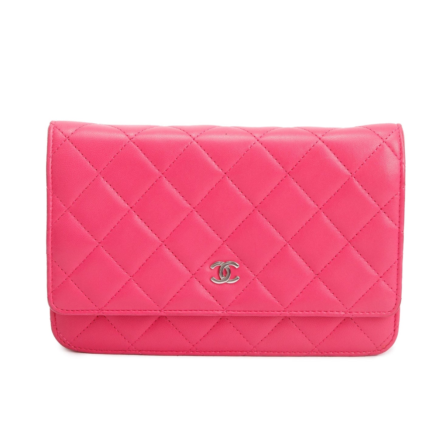 Chanel Pink Quilted Lambskin Leather Classic Wallet on Chain
