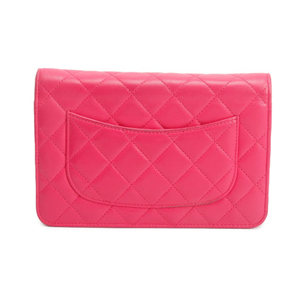 Chanel Pink Quilted Lambskin Leather Classic Wallet on Chain