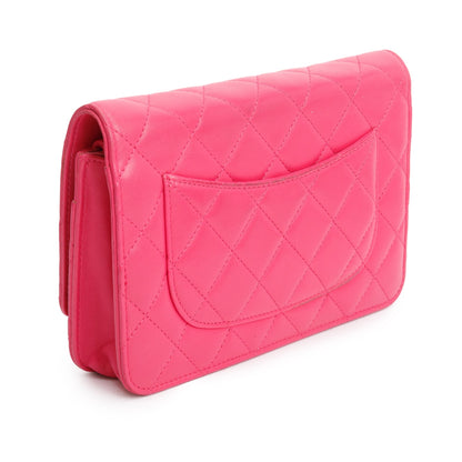 Chanel Pink Quilted Lambskin Leather Classic Wallet on Chain
