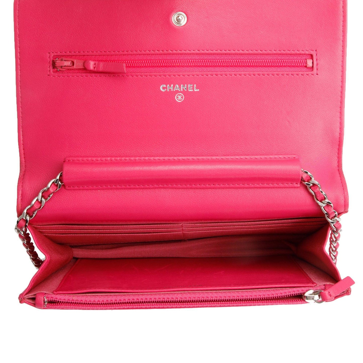 Chanel Pink Quilted Lambskin Leather Classic Wallet on Chain
