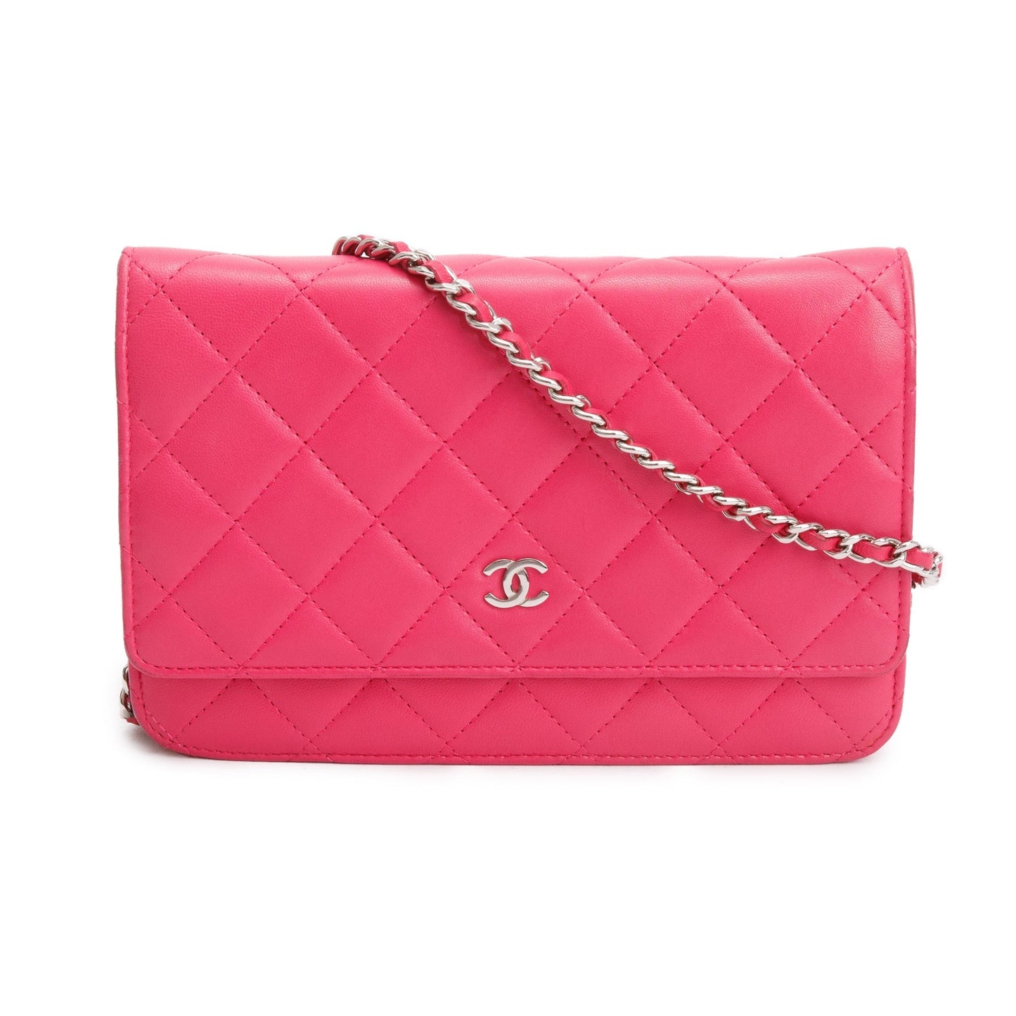 Chanel Pink Quilted Lambskin Leather Classic Wallet on Chain