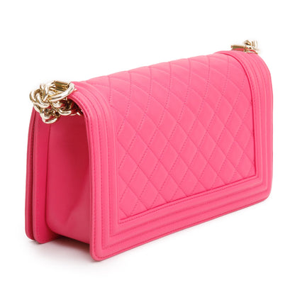 Chanel Pink Quilted Lambskin Leather Medium Boy Bag