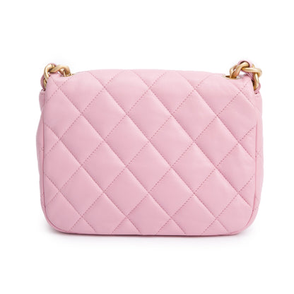 Chanel Pink Quilted  Lambskin Leather Small Lacquered Chain Flap Bag